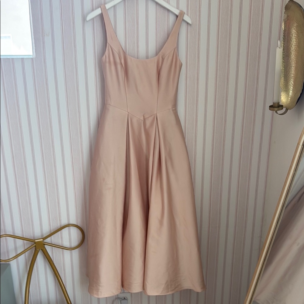 Azazie Pink Pleated Midi Dress for Prom
